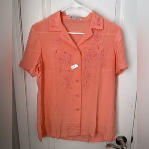 Vintage Bouquet 100% silk peach top size 36/M